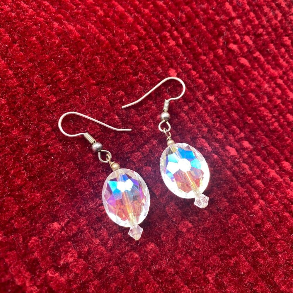 Crystal Design Drop Earrings With Silver Hooks